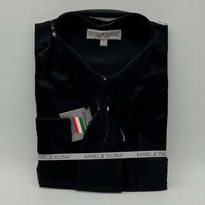 Daniel Ellissa Black Men Dress Shirt With Tie 18.5 34/35 NWT